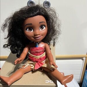 Poseable Brown Doll in Red & Gold Dress with Blue Pendant